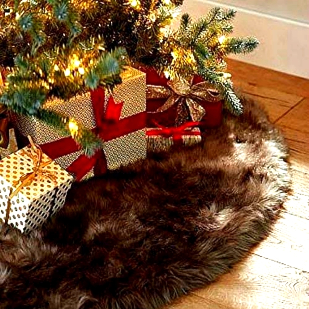 Brown Faux Fur Christmas Tree Skirt 60" Round